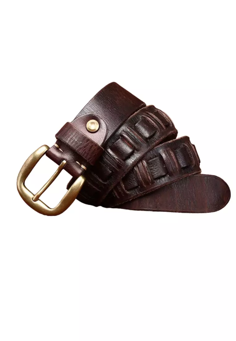 3.8cm Handwoven Genuine Leather Pin Buckle Belt