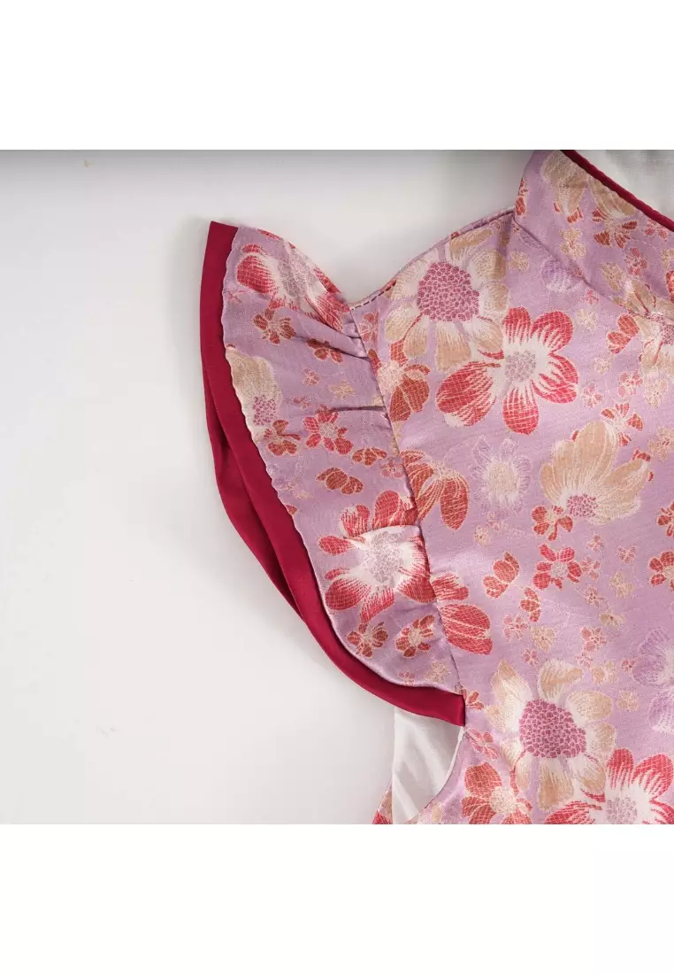 紫色花朵嬰兒女童旗袍連衣裙0849