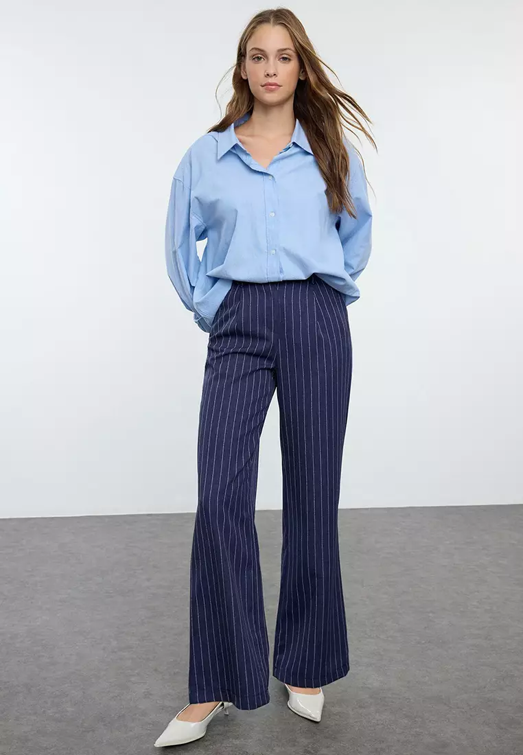 Wide Leg Striped Trousers