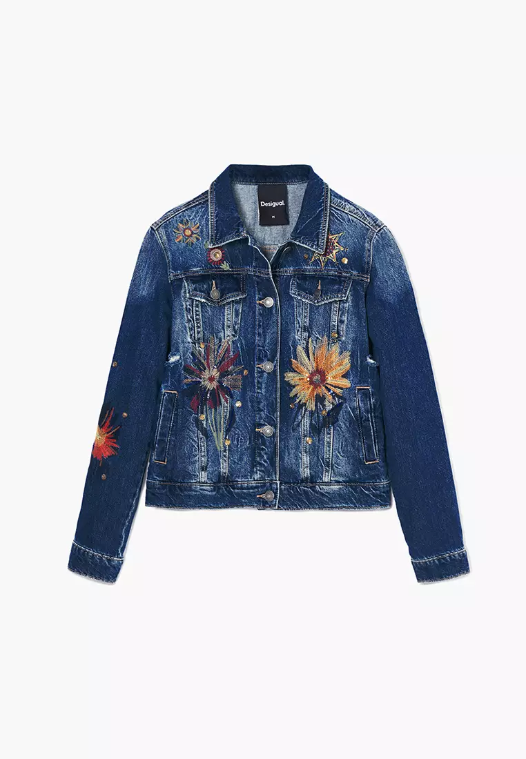 Desigual Woman Floral trucker denim jacket.
