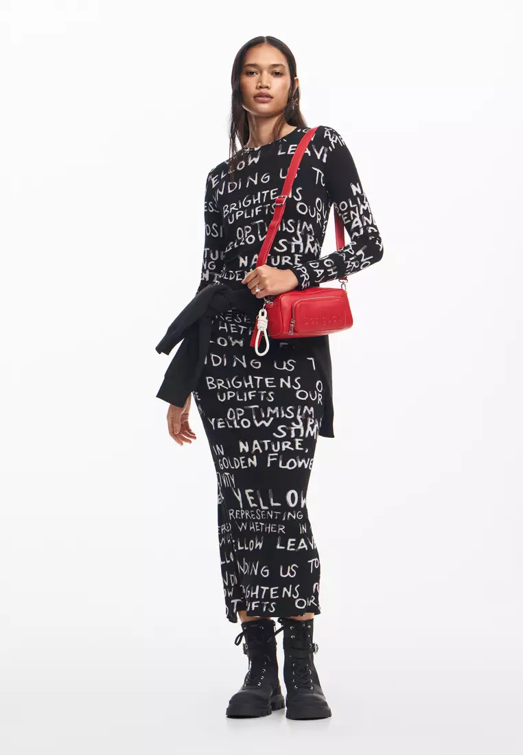 Desigual Woman Midi dress with phrases.