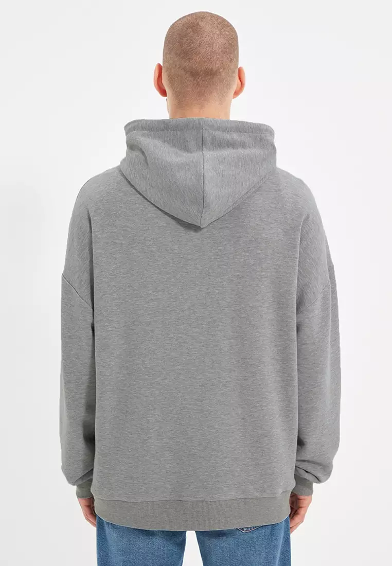 Basic Oversize Hooded Sweatshirt with Patched Label