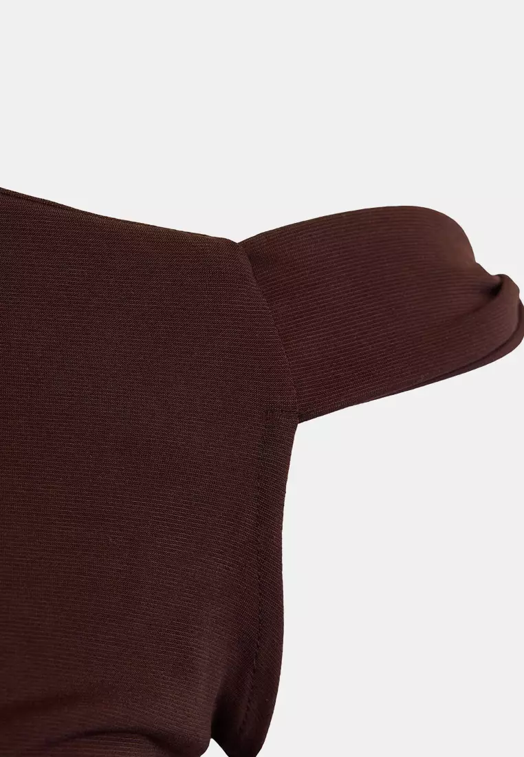 Brown Asymmetric Collar Sandy Knitted Plus Size Blouse Tbbss26Af00094