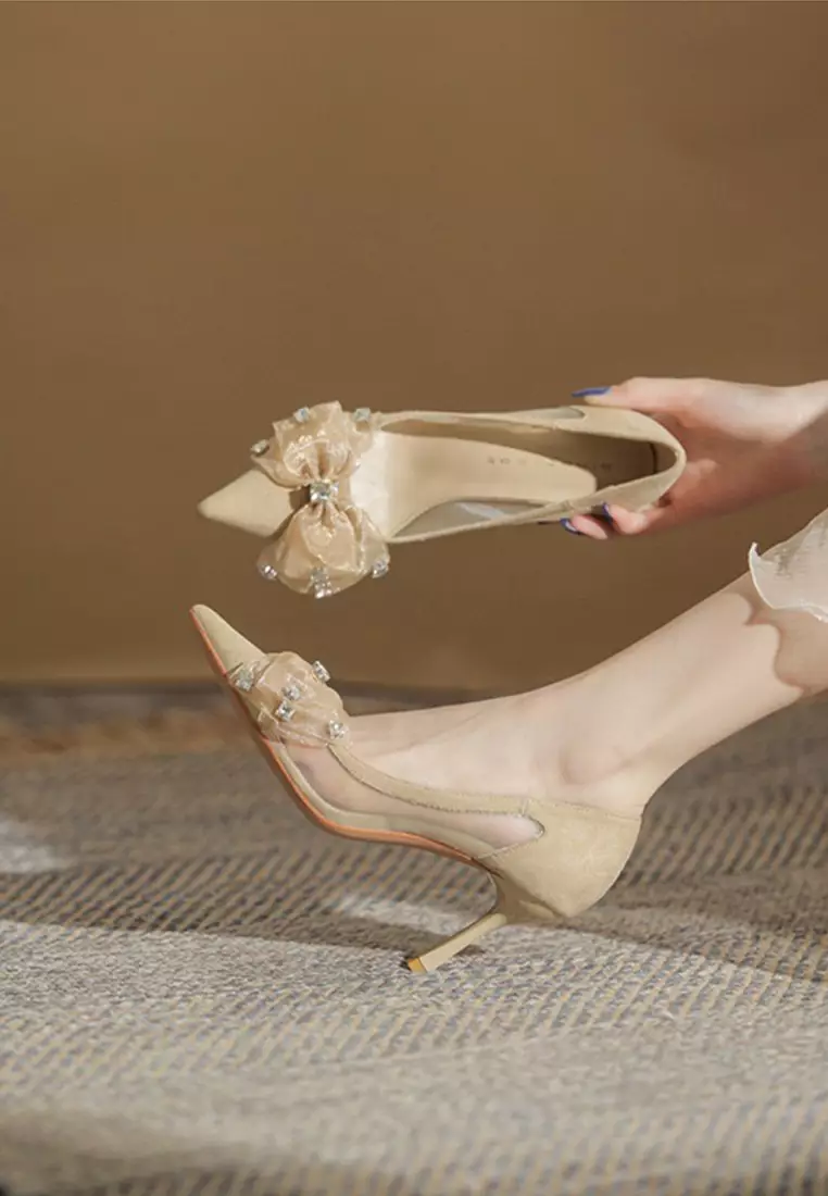 8CM Suede Bow Mesh High Heels IF20328