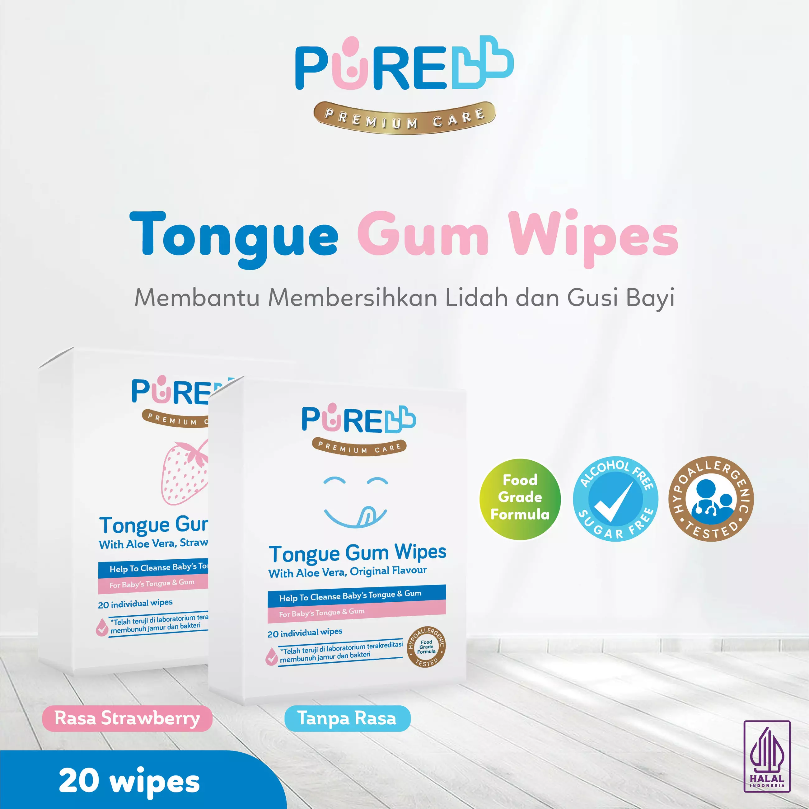 Pure BB Tongue Gum Wipes Strawberry - Tisu Basah Gusi & Lidah Bayi (20 wipes)