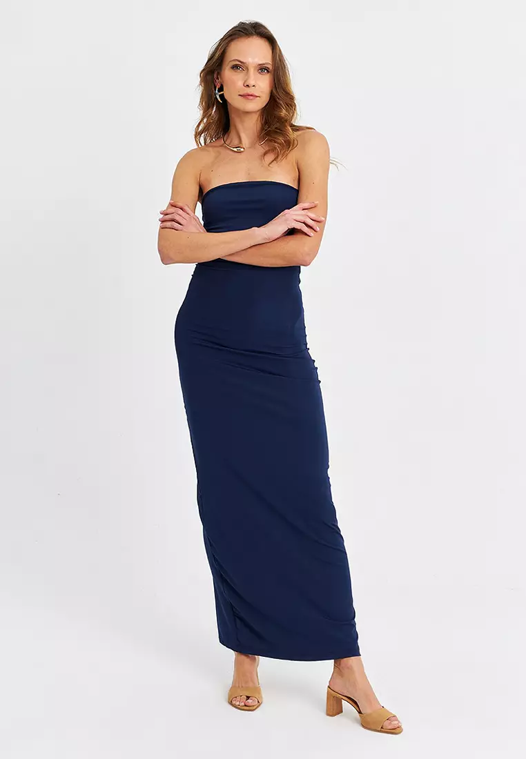 Strapless Slit Maxi Dress
