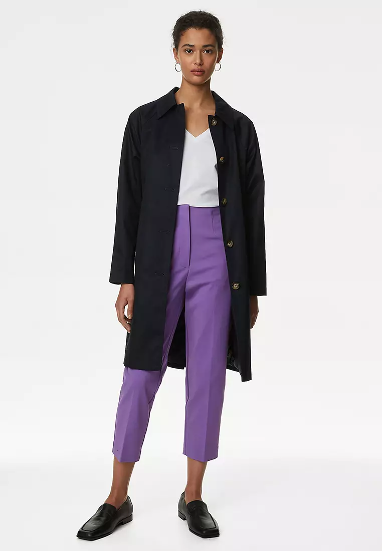 Cotton Blend Slim Fit Cropped Trousers