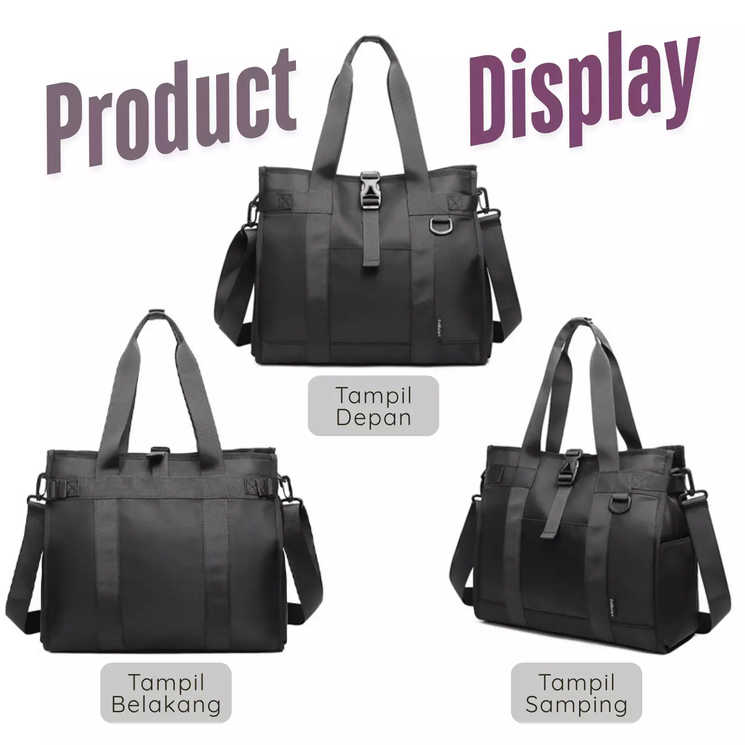 Wakakids Tas Totebag Selempang Crossbody Bag Classic Premium Nylon Tas Kerja Kuliah 2in1 K7032 Venjr Hitam