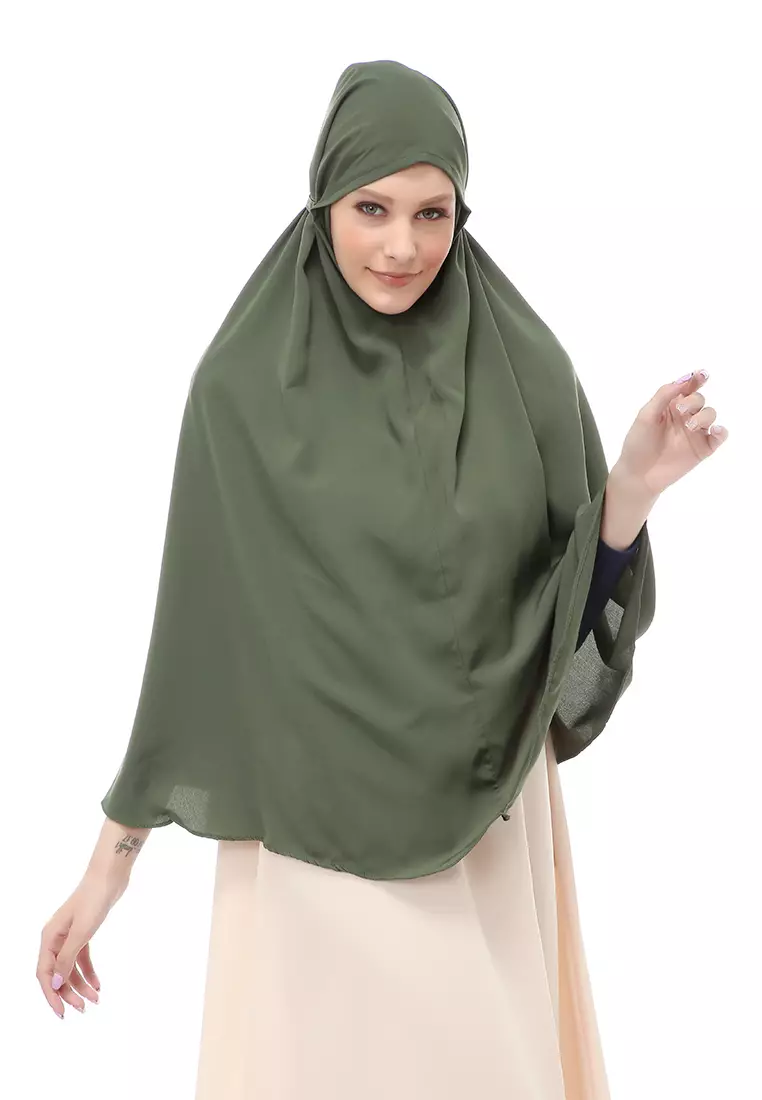 Nindy Jilbab Khimar Bergo Jumbo Motif Polos Relaxed Fit - Hijau Army