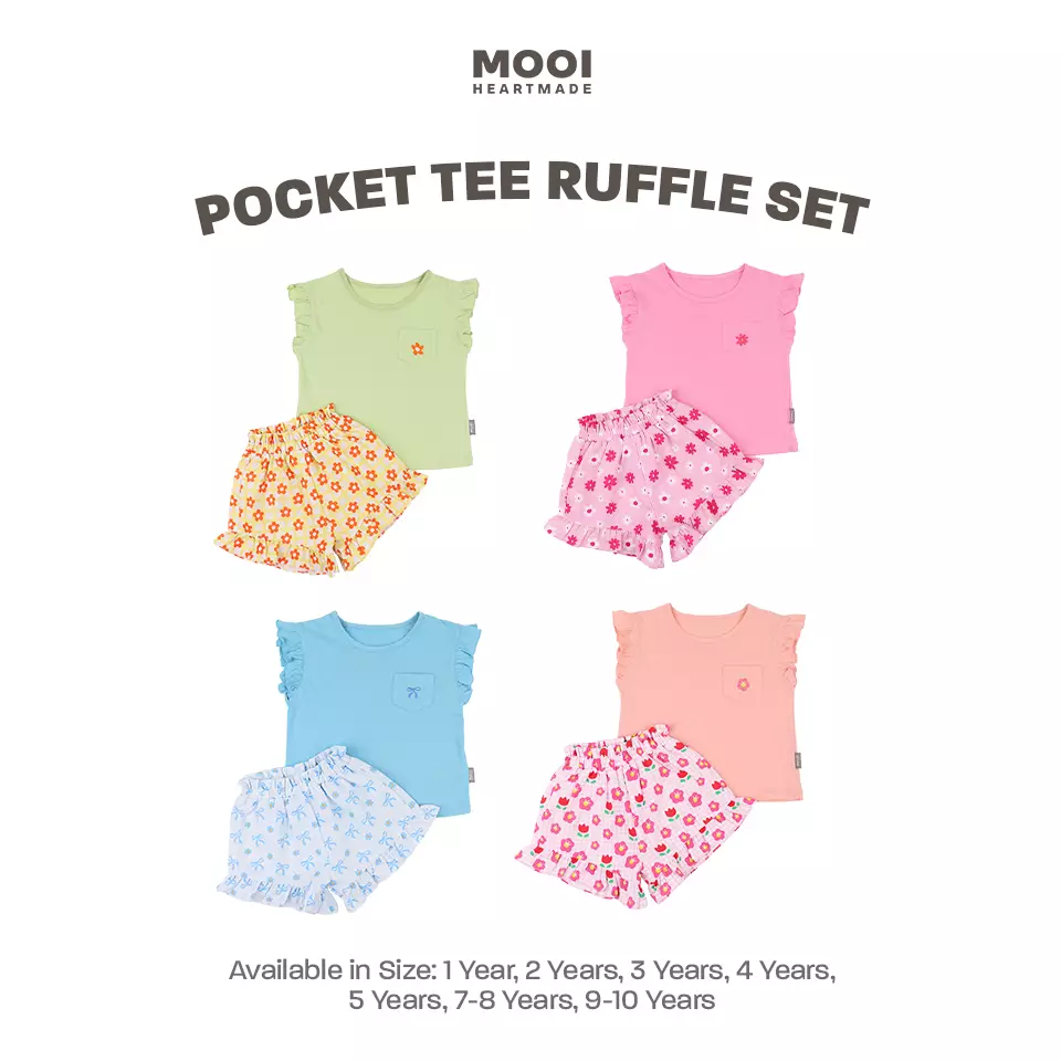 Mooi Setelan Anak Perempuan Ruffle Pocket Tee - Cloud Blue
