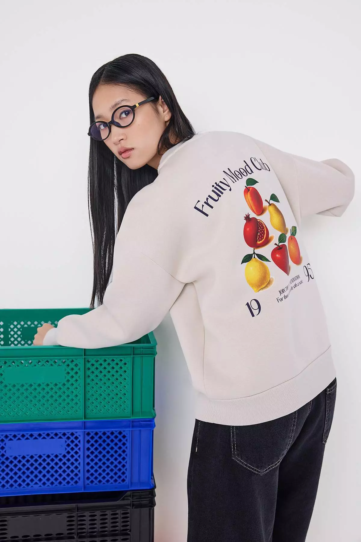 Stone Back Printed Oversize/Wide Pattern Thick Inside Polar Fleece Knitted Sweatshirt