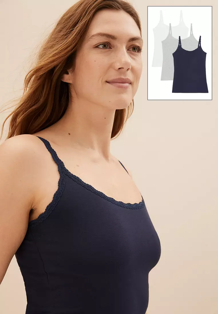 Jual Marks & Spencer 3pk Cotton Rich Lace Trim Vests Original 2024 ZALORA Indonesia