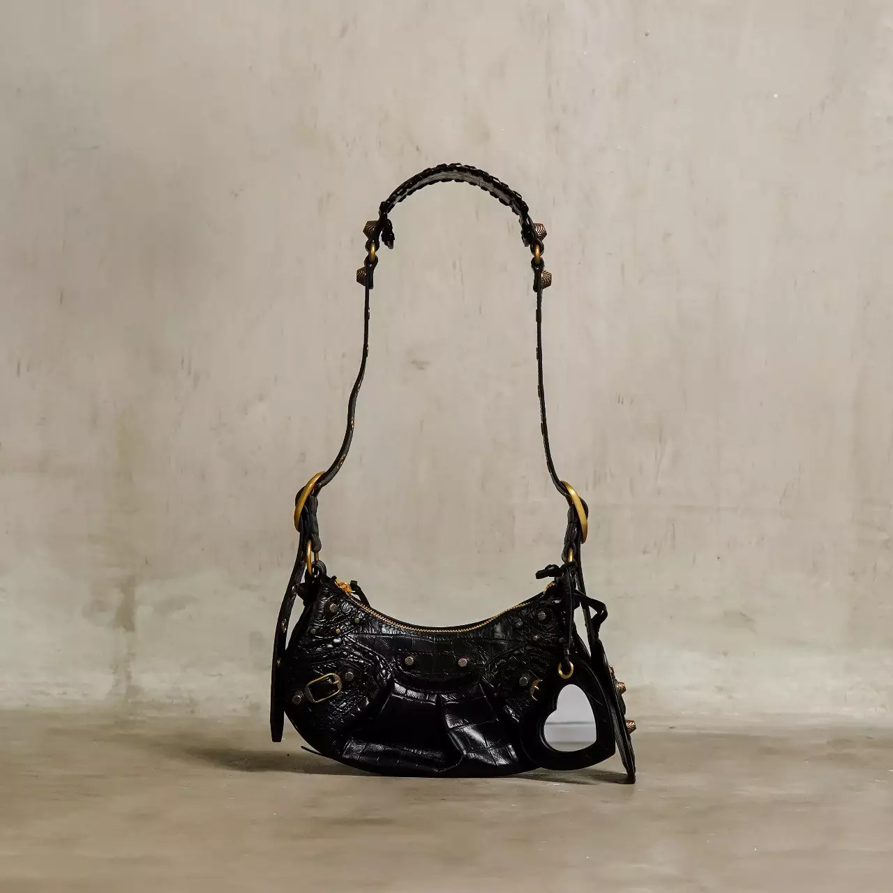 Tas BALENCIAGA CAGOLE CROCO GHW BLACK SHOULDER BAG EXTRA SMALL 100% ORIGINAL