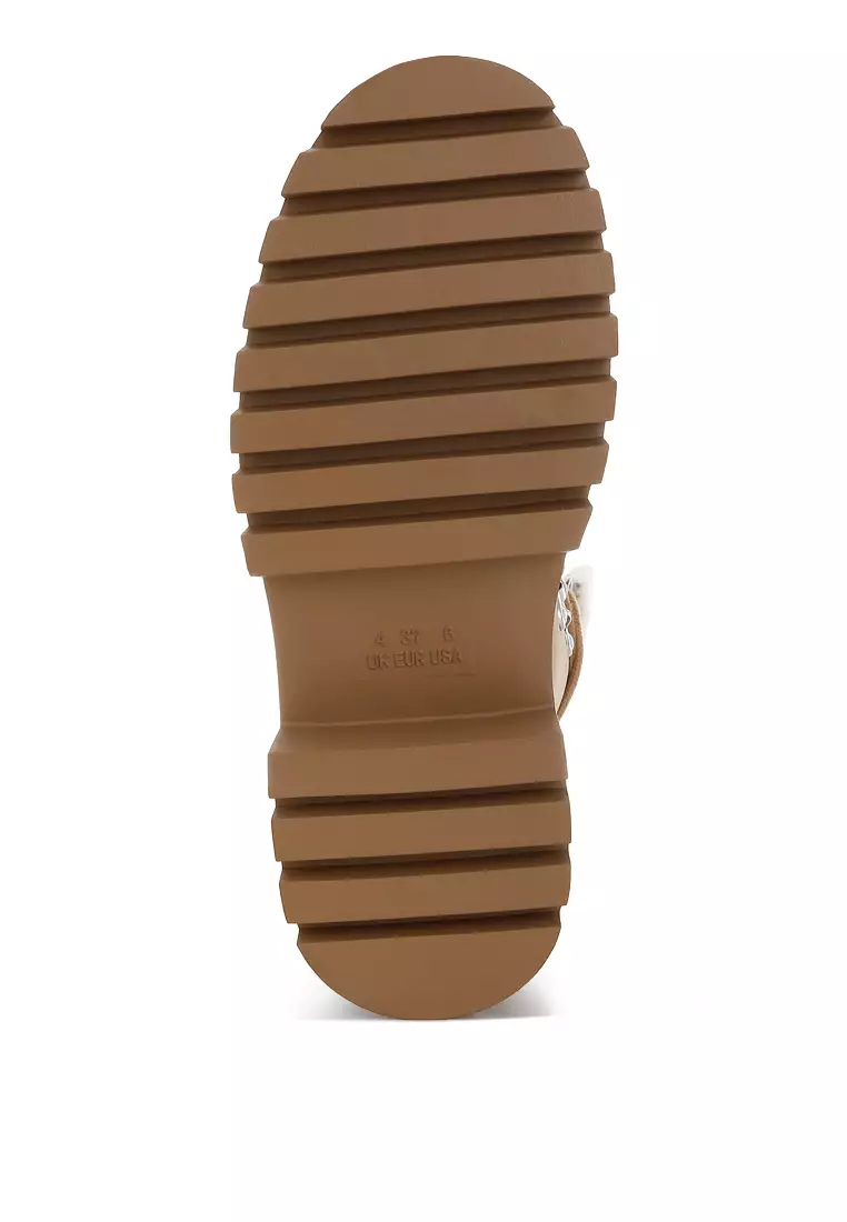 Fleece & Faux Leather Boots in Tan