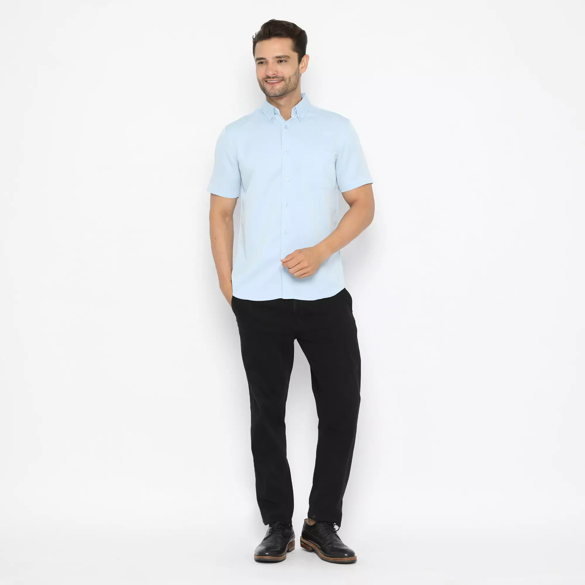 Platini Baju Kemeja Polos Basic Pria Pendek Polinosic Light Blue 63106