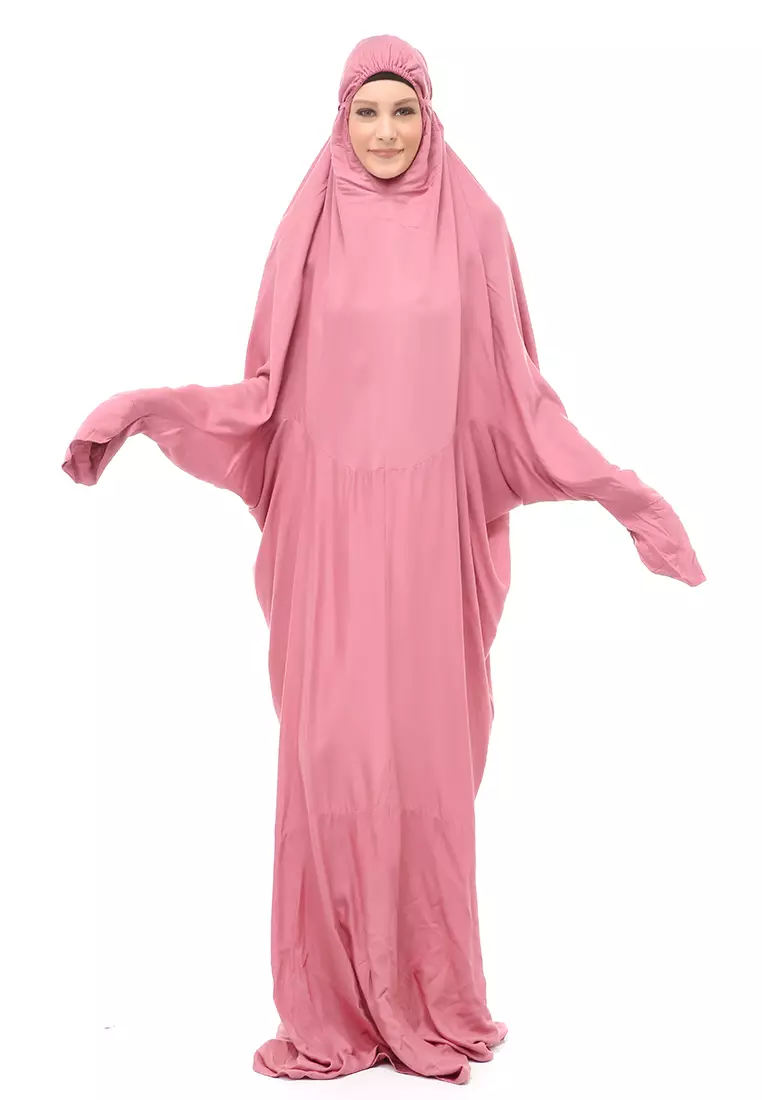 Karina Mukena Terusan Simple Muslimah Wanita Motif Polos Relaxed Fit - Peach