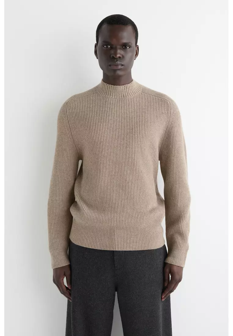 RIBBED WOOL FUNNEL-NECK JUMPER