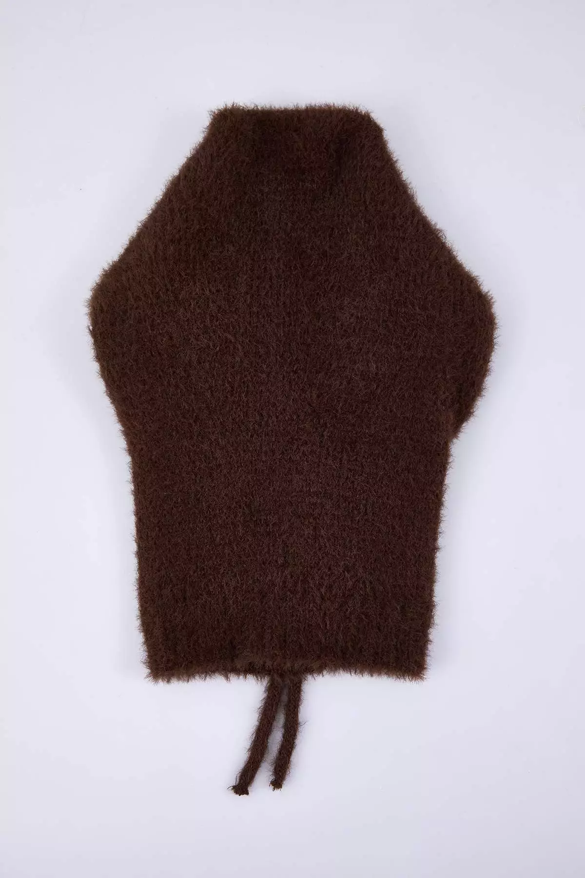 Soft Textured Brown Tie-Up Head-Wrapping Balaklava Knitwear Beanie Twoaw26Br2