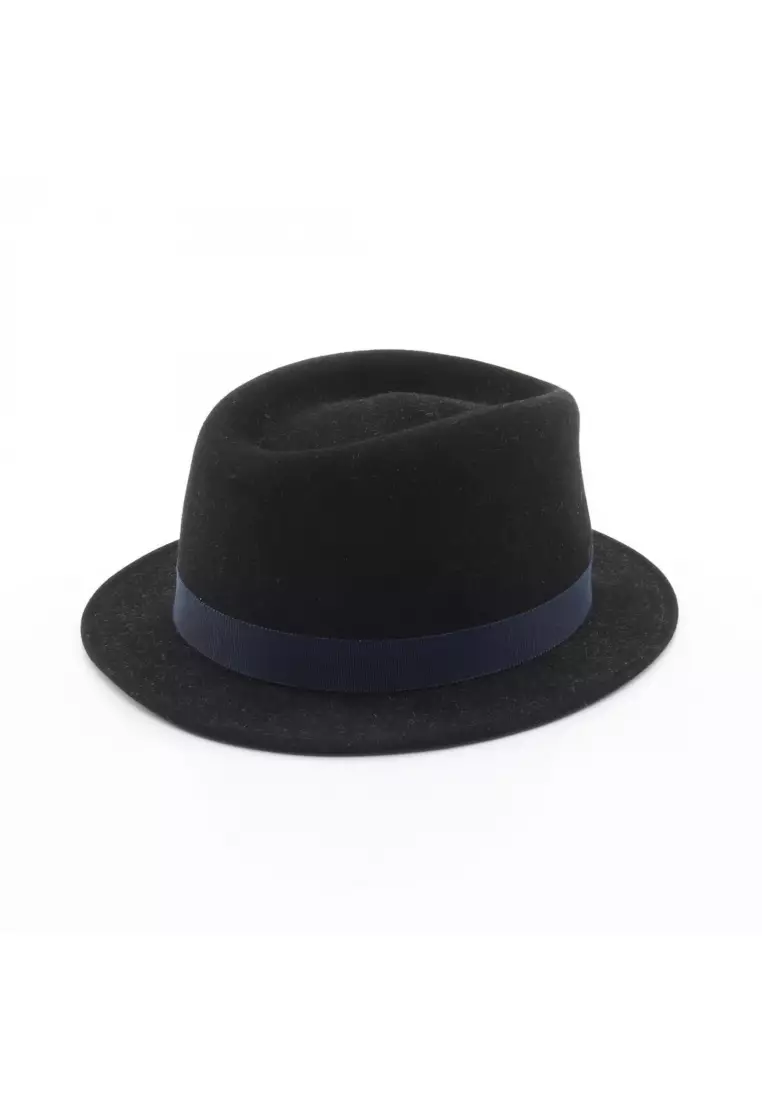 Pre-Loved Chanel coco mark center fold hat Rabbit Felt black Navy