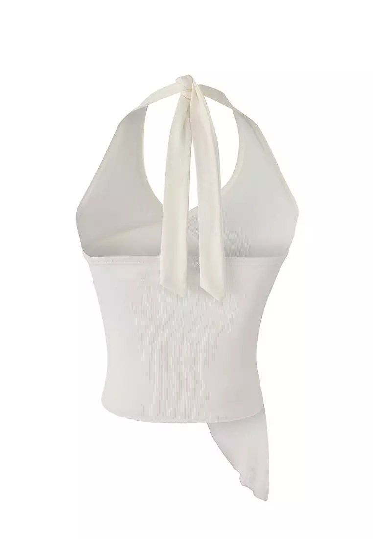 White Double-Breasted Collar Accessory Detailed Knitted Party Blouse