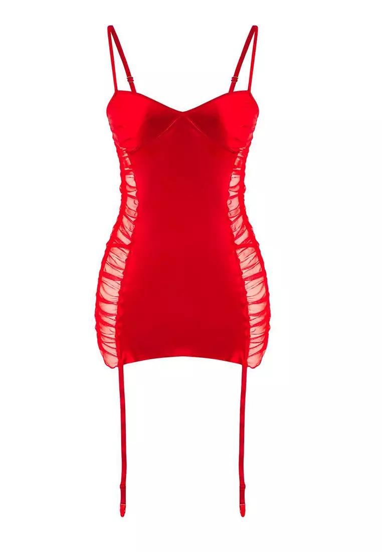 Red Tulle Garter Plain Uncovered Babydoll