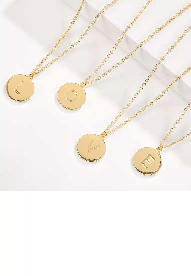 Fashion Simple Plated Gold Letter W Round Pendant with Necklace