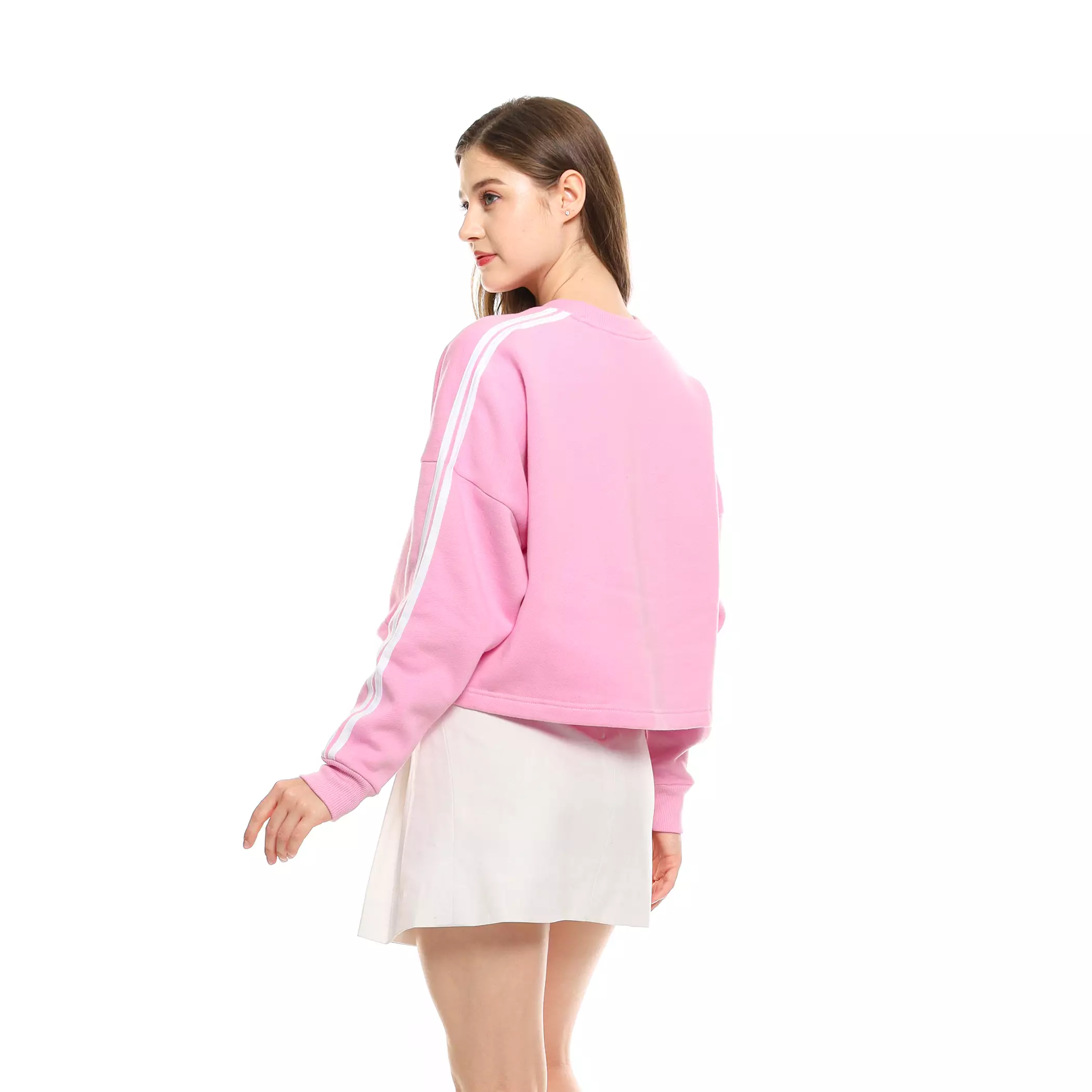 Enough For Today - Sweater Crop Oversize Crewneck Wanita Coquette 18 Pink Variasi Garis