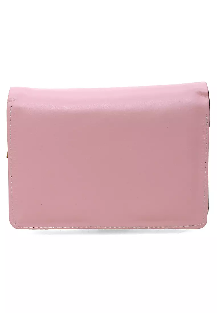 Fecesa Dompet Pendek Lipat Wanita Model Leaf Wallet Casual Many Slot Material Kulit Leather ORIGINAL - Brown Pink