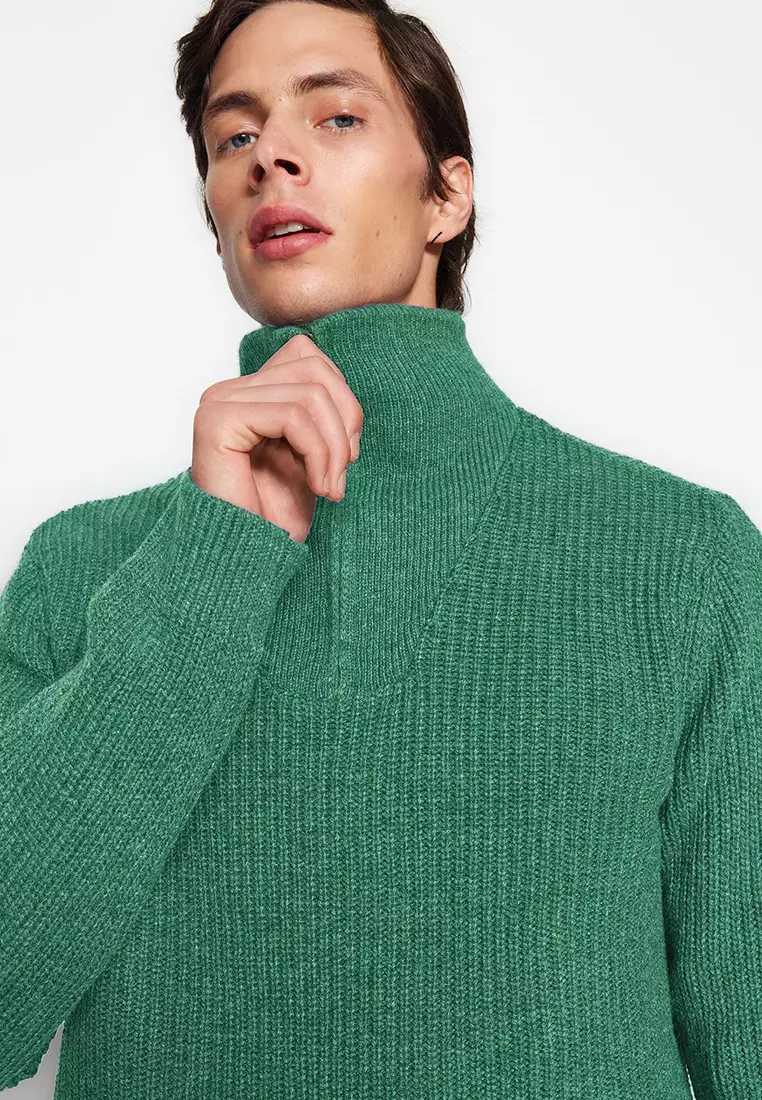 Mint Regular Fit Woolen Zipper Turtleneck Knitwear Sweater TMNAW22KZ0347
