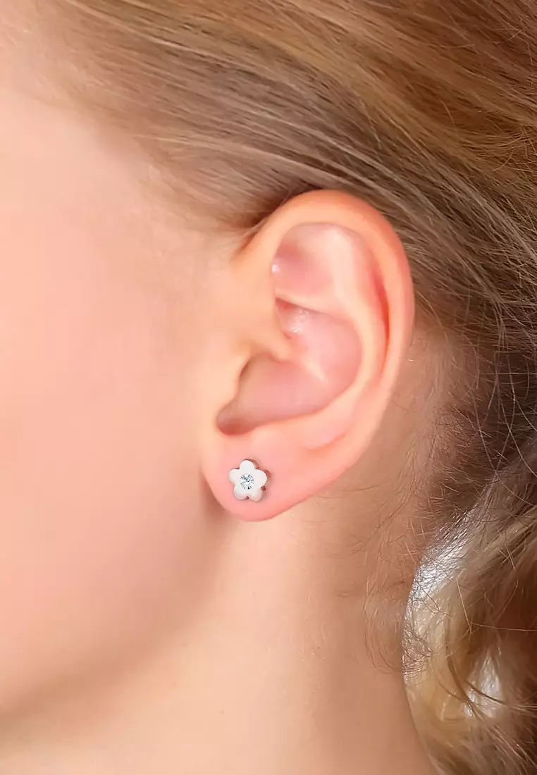 Anting Earrings Perak 925 Lapis Rose Gold Anak Bunga