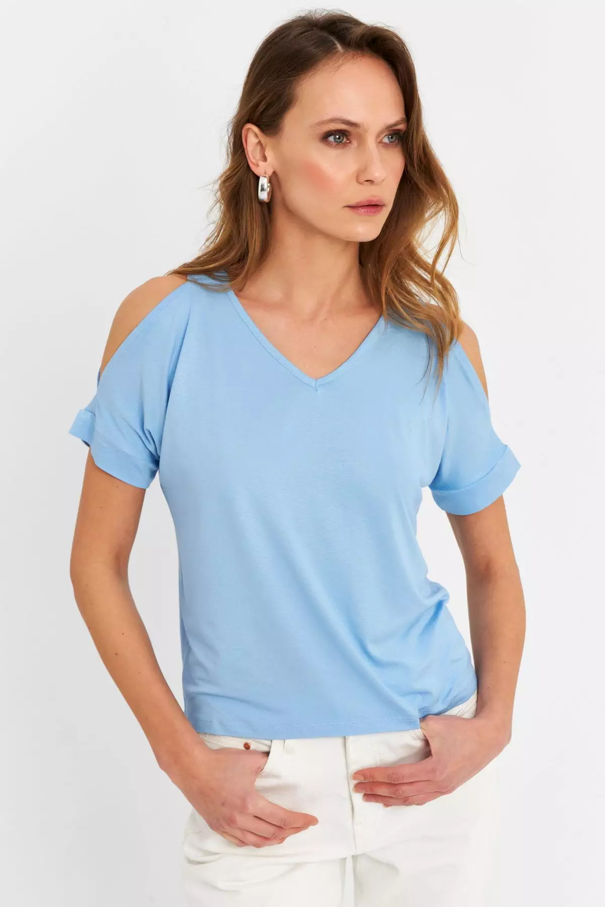 V-Neck Cold Shoulder Blouse