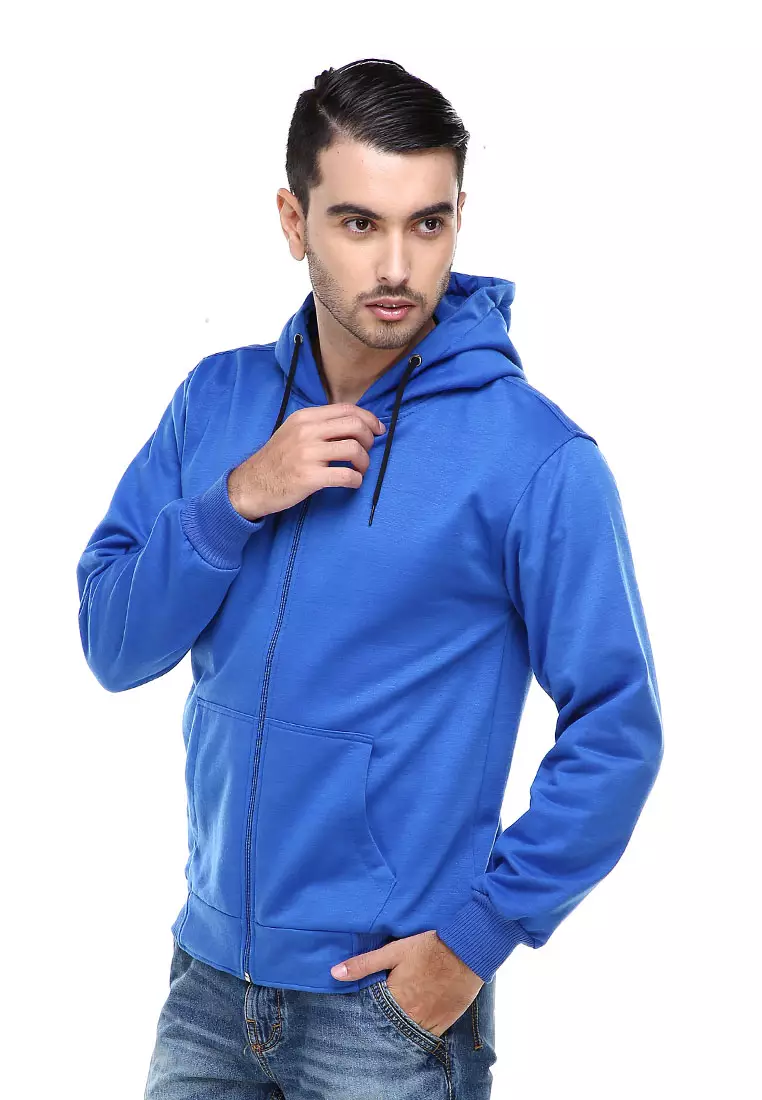 Clover Jaket Sweater Hoodie Polos Pria Casual Plain Jacket Material Fleece ORIGINAL - Blue