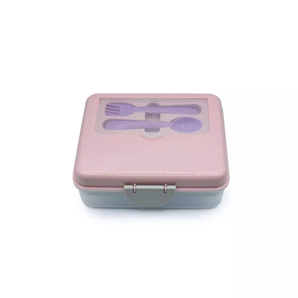 Melii Baby 2 Tier Bento Box Pink - tempat makan anak dengan sendok garpu