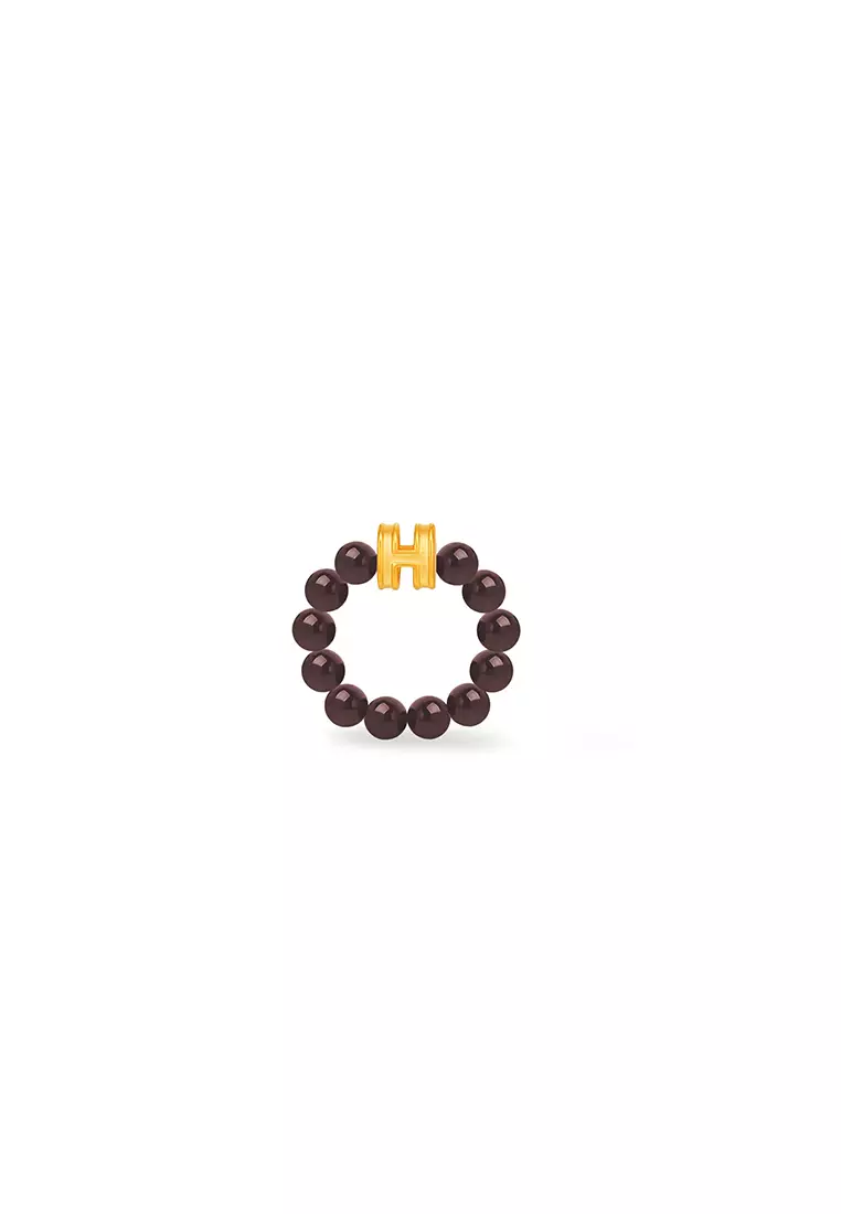 THE Mix Collection 999.9/24K Pure Gold Mini H Agate Ring Set AGR-B804