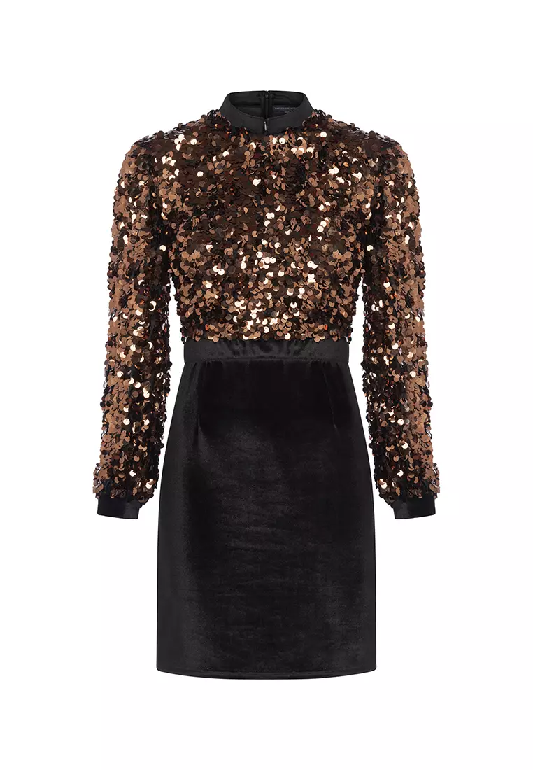 Buy French Connection Ashiaz Sequin Velvet Mini Dress 2026 Online | ZALORA
