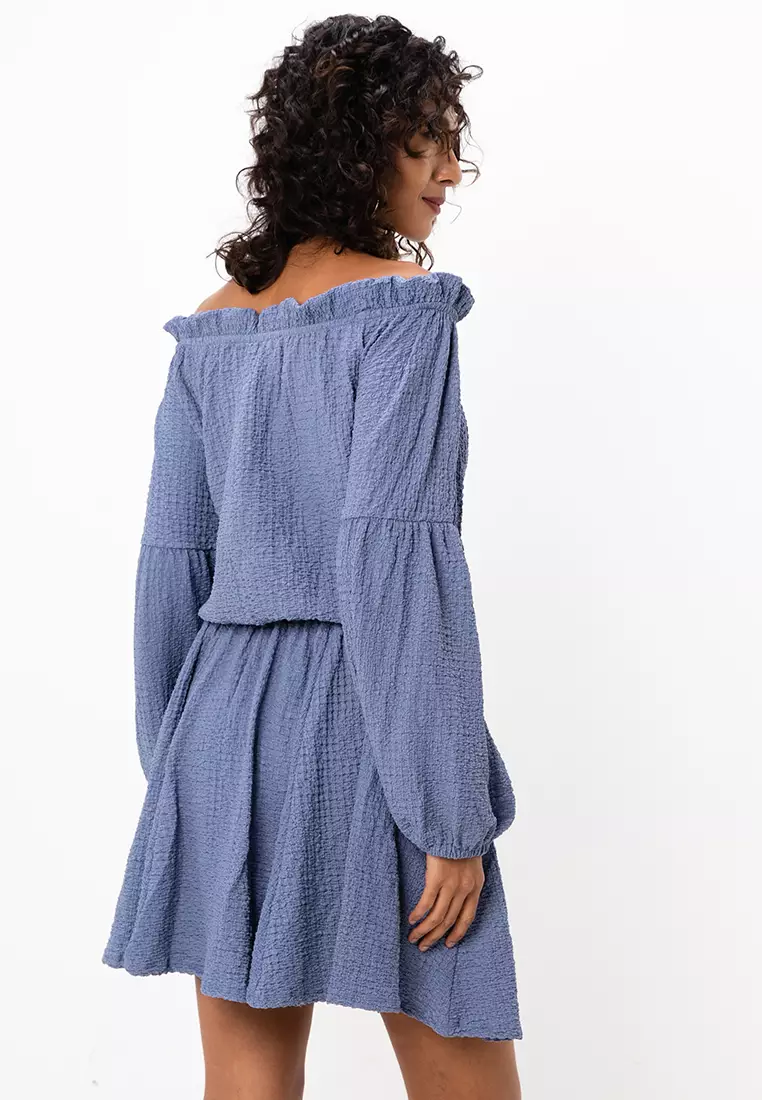 Buy ASOS Design Textured Long Sleeves Bardot Mini Dress 2025