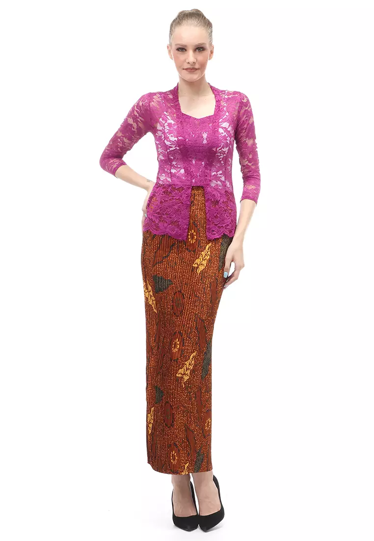 Rok Plisket Motif Batik Bawahan Wanita Design Casual - Daun