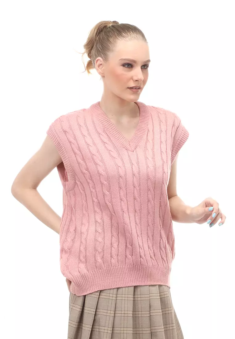 Urice Vest Rajut Atasan Wanita V-neck Sleeves Design Elegant - Dusty