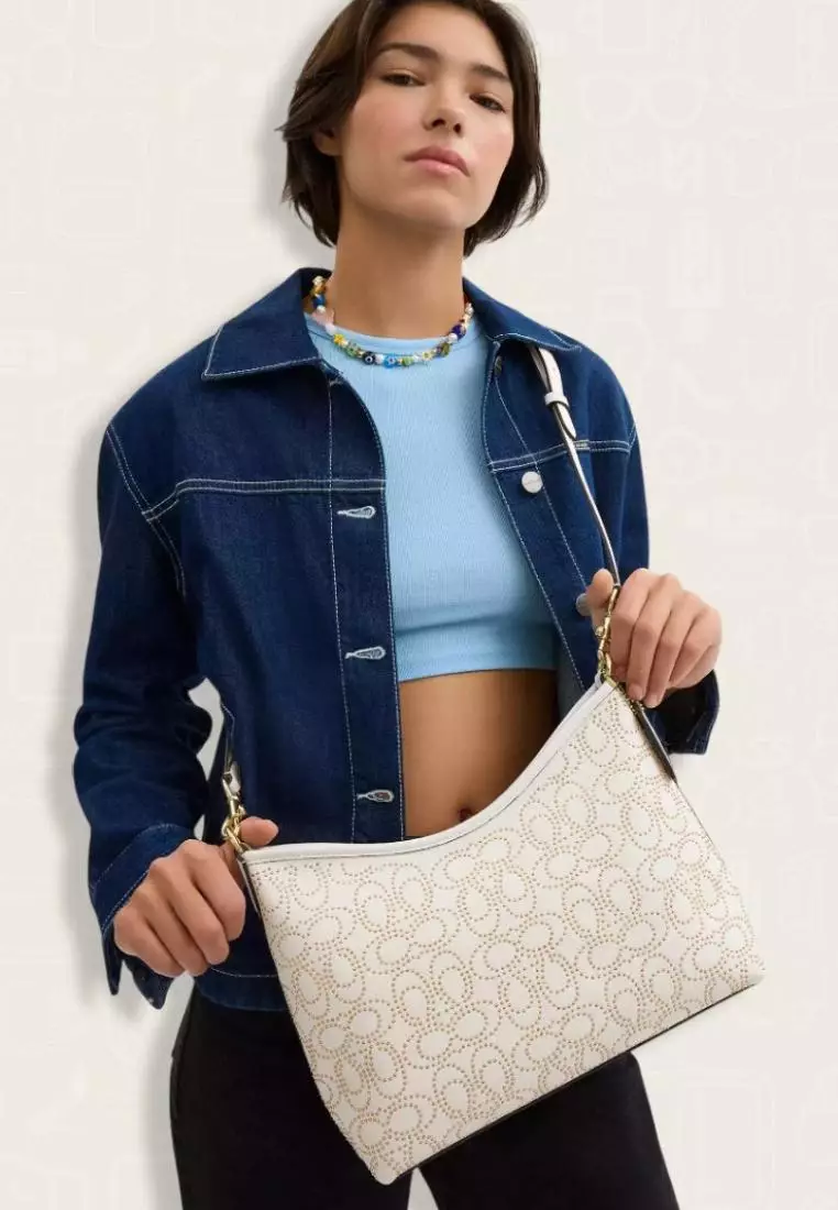 Coach Laurel Shoulder Bag With Signature Rivets Gold Chalk