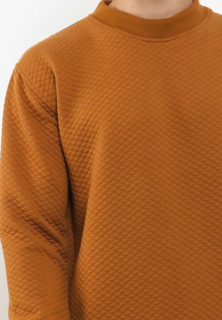 GRAHANGGRA Sweater Crewneck Comfy Diamond Fleece - Camel