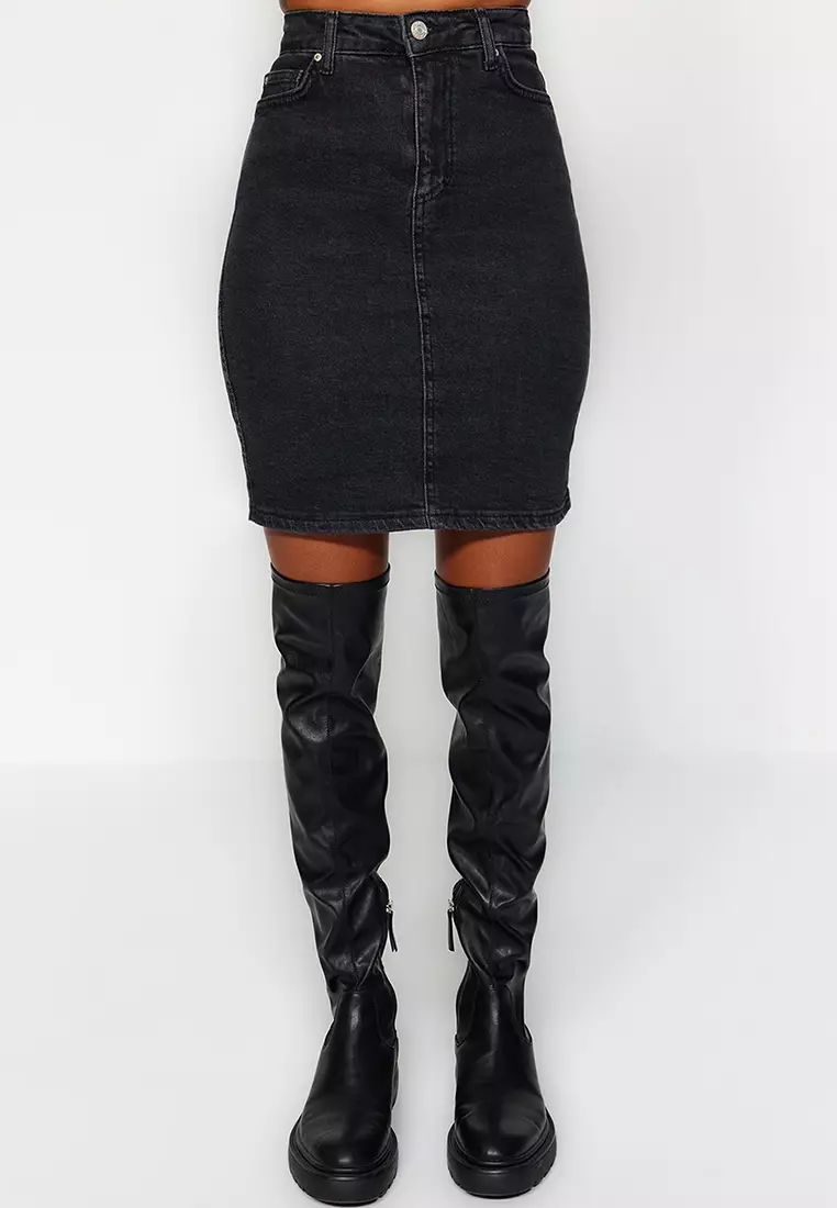 Jual Trendyol High Waist Mini Denim Skirt Original 2025 ZALORA