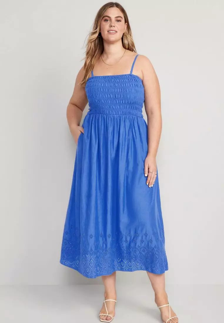 Fit & Flare Eyelet-Embroidered Smocked Maxi Cami Dress for Women