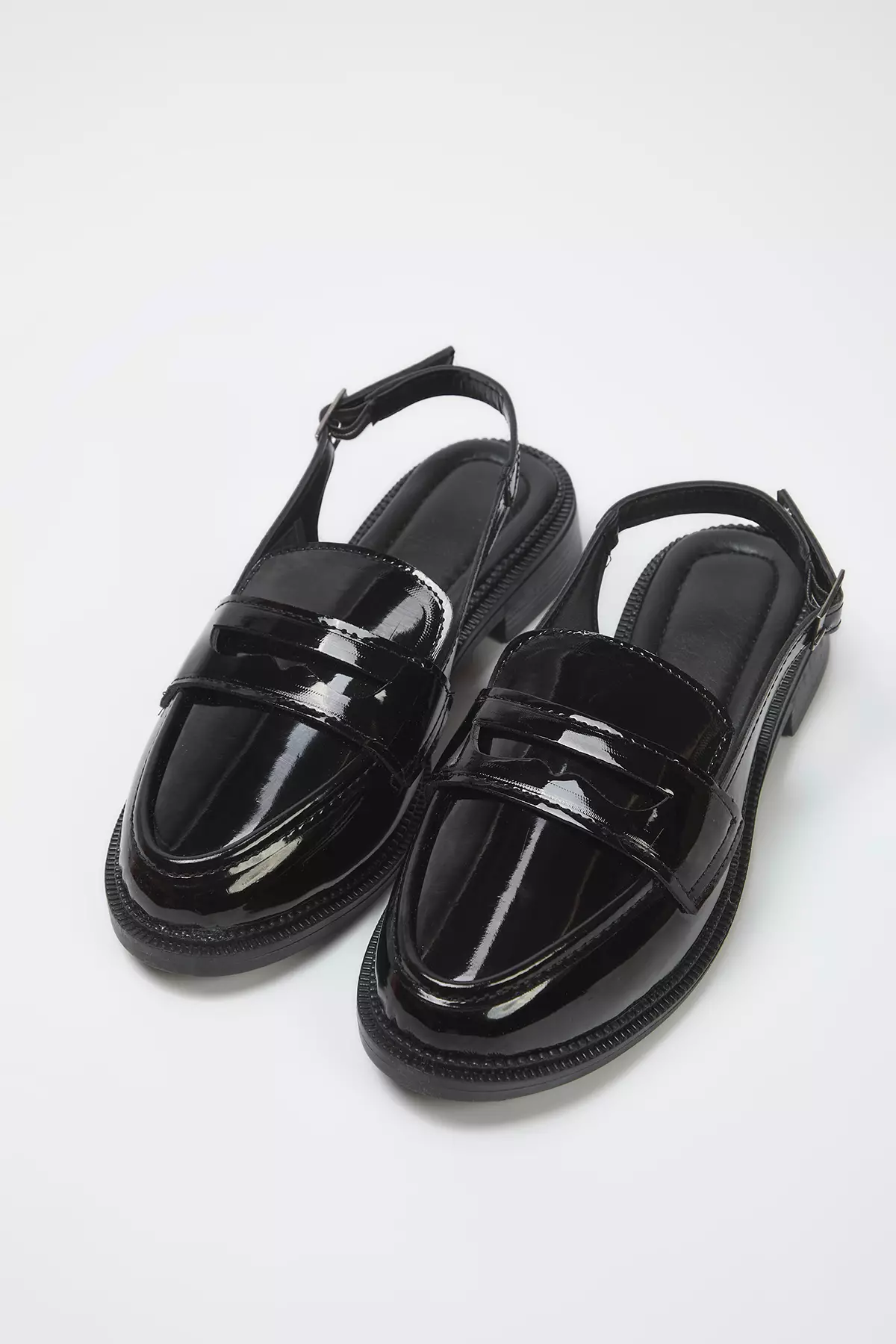 Jual Trendyol Black Patent Leather Open Back Women Loafer Shoes