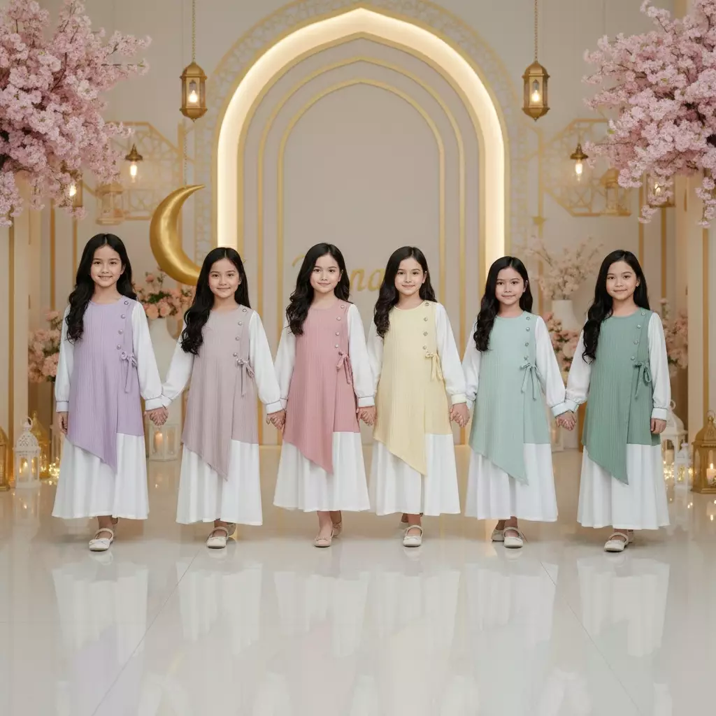 Two Mix - Raya 2026 Gamis Dress Anak Perempuan Lebaran Ramadan - Baju Muslim Anak Cewek 1-12 Th 4468 Lavender