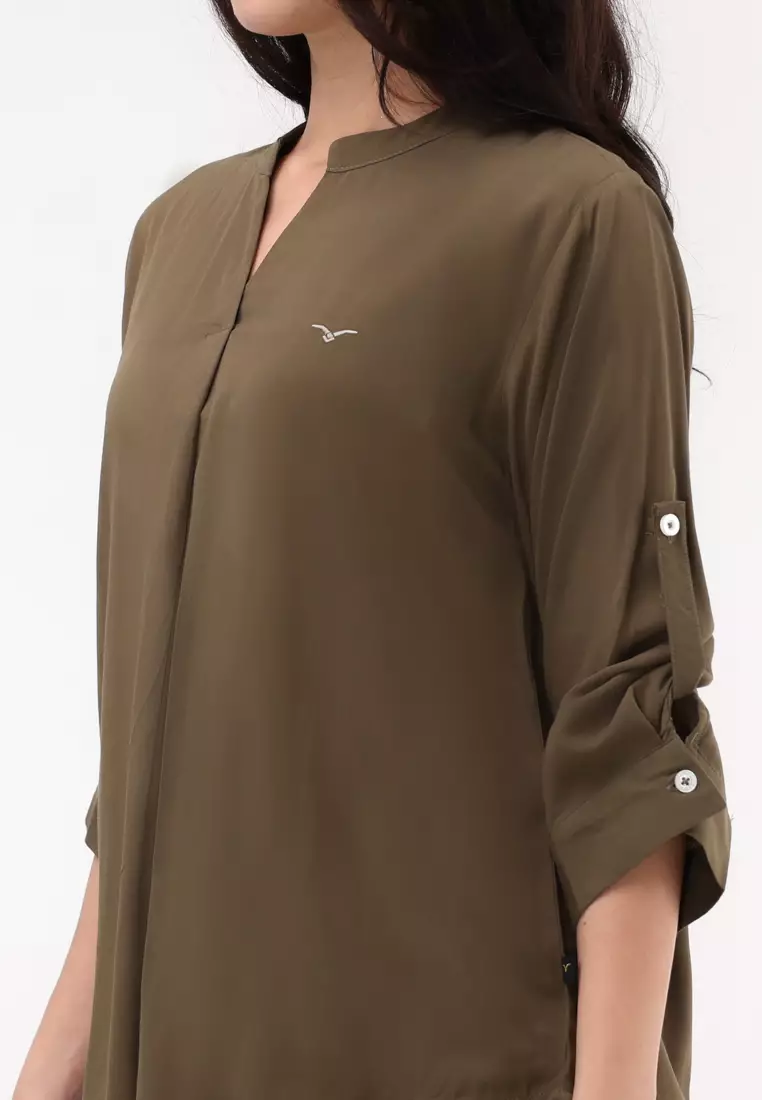 Woven Plain Soft Linen 3/4 Blouse