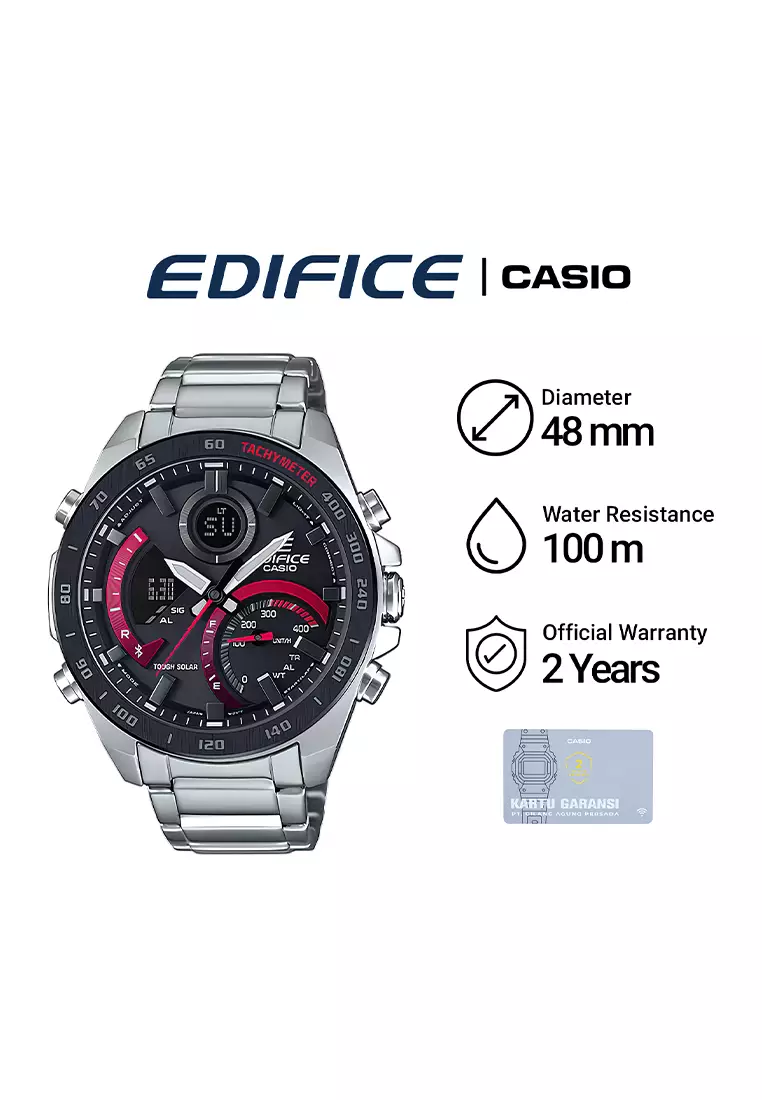 Casio Edifice Jam Tangan Analog Digital Pria - Silver Stainless Steel Case & Band - ECB-900DB-1A
