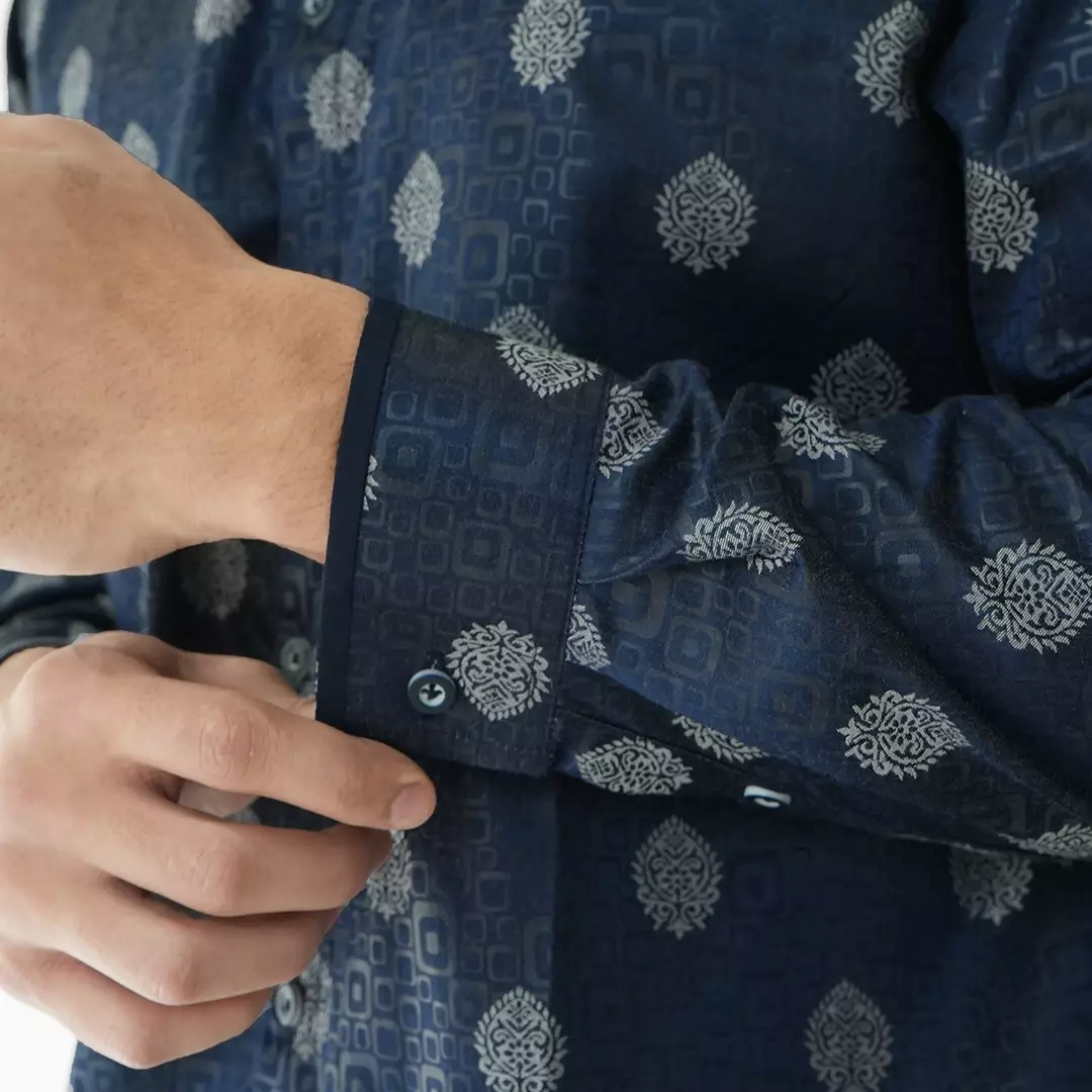 Casella Baju Koko Pria Lengan Panjang | Baju Koko Batik Syam 9982 Navy