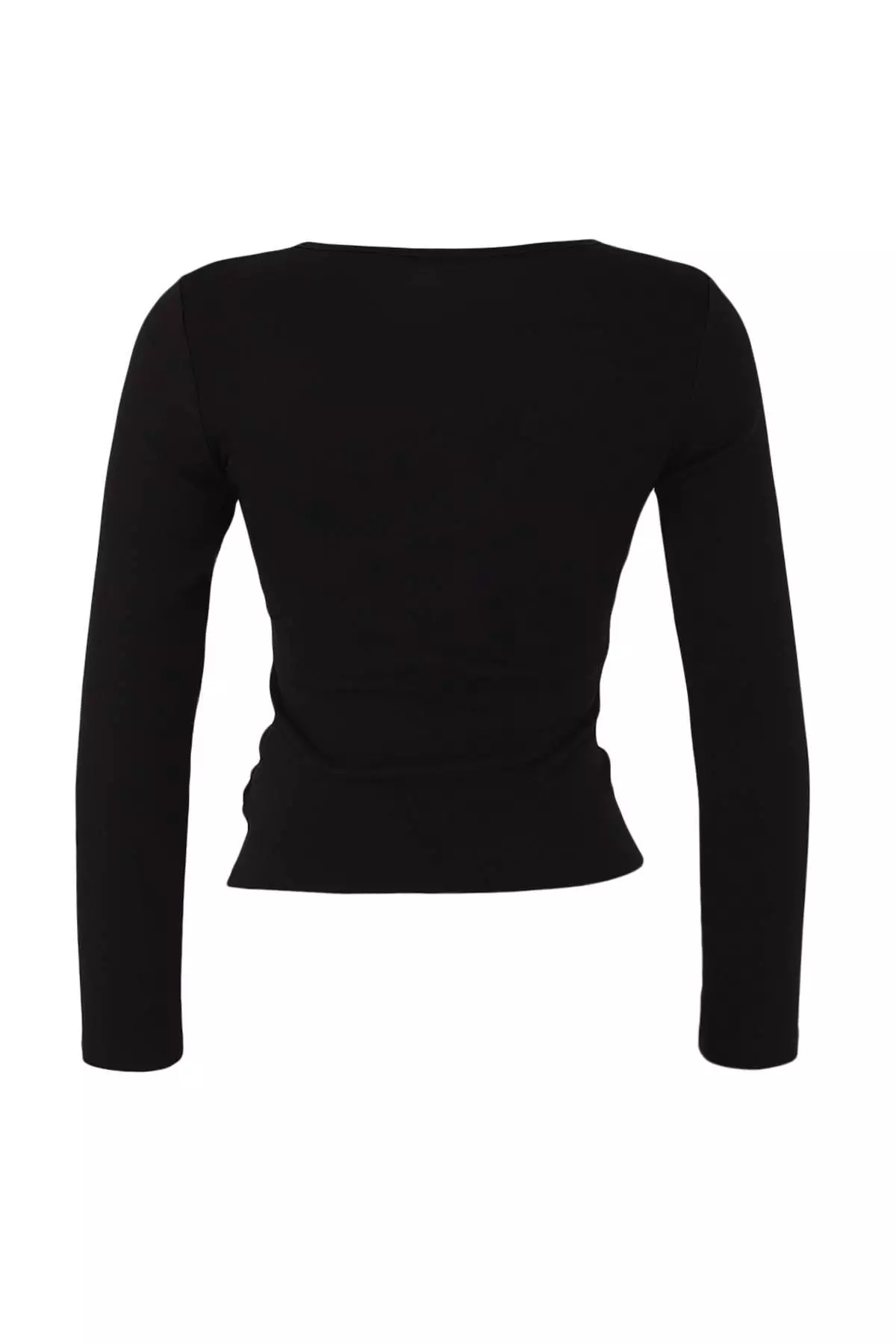 Black Fitted/Fits The Body Double Look Half Zippered Double Layered Knitted Blouse