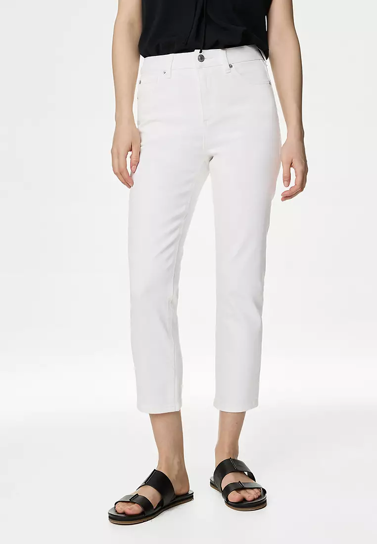 High Waisted Slim Fit Cropped Jeans