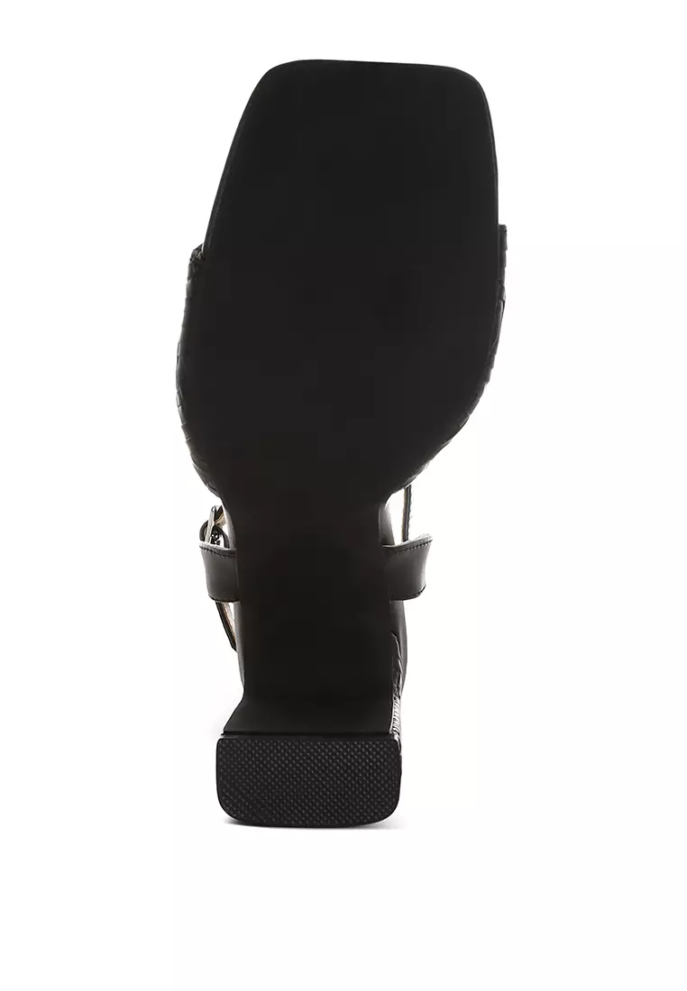 Textured Faux Leather Heels In Black